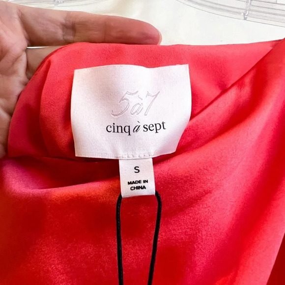 Cinq a Sept 100% Silk Satin Pink Coral One Shoulder Designer Formal Blouse S NWT - Picture 7 of 11